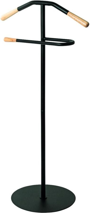 HK-Shop Dressboy – Stijlvolle kledinghouder – Zwart gepoedercoat staal en massief hout – Robuuste metalen basis – Natuurlijk en zwart design – 50x34x105 cm – Modern en functioneel