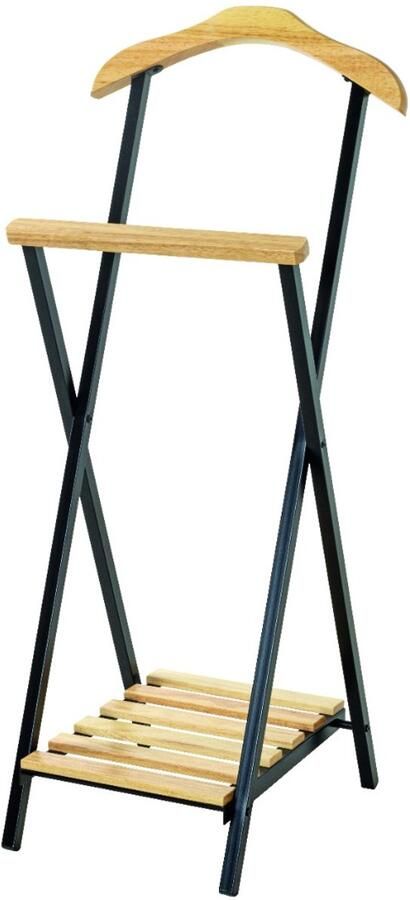 HK-Shop Dressboy – stijlvolle kledingstandaard – zwart gepoedercoat staal en massief hout – natuurlijk zwart – modern design – 45x45x110 cm