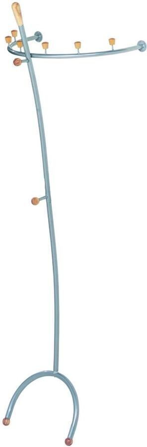 HK-Shop Kapstok – Stijlvolle stalen buizen – Aluminiumkleurig gelakt – 8 massief beukenhouten knoppen – Luxe design – Robuust metaal en hout – 67 cm breed – 189 cm hoog