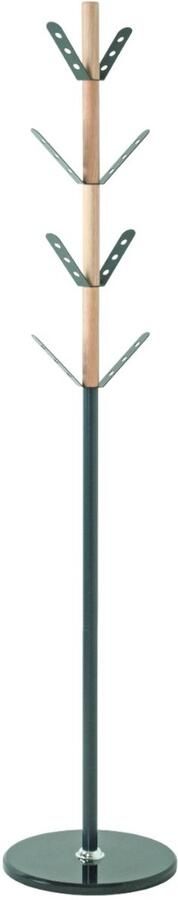 HK-Shop Kapstok – Stijlvolle staande kapstok van antraciet staal en massief hout – 8 stevige metalen haken – Luxe bodemplaat van zwart marmer – Hoogte 179 cm – Natuurlijk en antraciet design