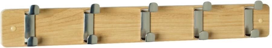 HK-Shop Kapstok – wandkapstok MDF eikenkleurig – 5 stevige kledinghaken RVS-look – modern design – 55 cm breed – stijlvol en ruimtebesparend