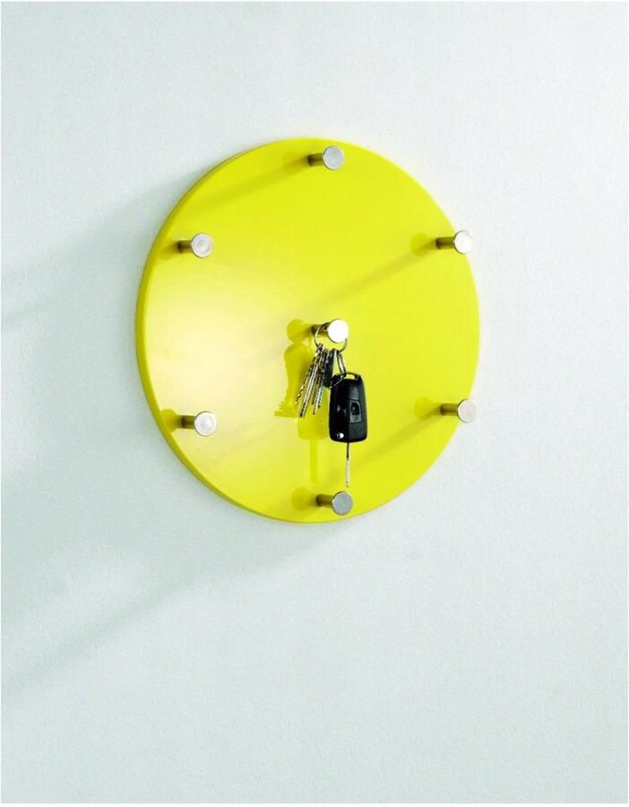 HK-Shop Kapstok – Wandkapstok modern hoogglans geel – MDF en chroom – Stevige kastknoppen – Stijlvol design – 35 cm diameter – 5 cm diep