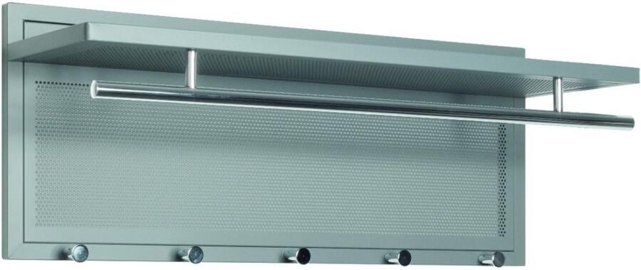 HK-Shop Kapstok – Stijlvolle metalen wandkapstok – Grijs gepoedercoat staal en chroom – Met garderobestang en 5 duurzame knoppen – Modern design 75 cm breed