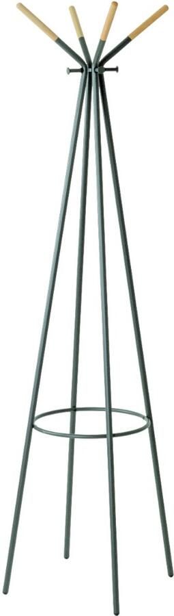 HK-Shop Kapstok – Stijlvolle staande kapstok van grijs gepoedercoat metaal en massief hout – 8 stevige jashaken – Modern design – Hoogte 175 cm – Diameter 56 cm – Grijs en natuurlijk hout