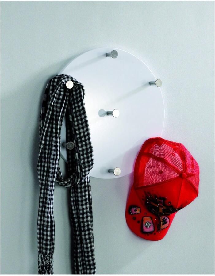 HK-Shop Kapstok – Stijlvolle wandkapstok van MDF hoogglans wit met chroomkleurige kastknoppen – Modern design – Stevig metaal en duurzaam MDF – Elegant wit en glanzend chroom – Compact en ruimtebesparend met 35 cm diameter en 5 cm diepte