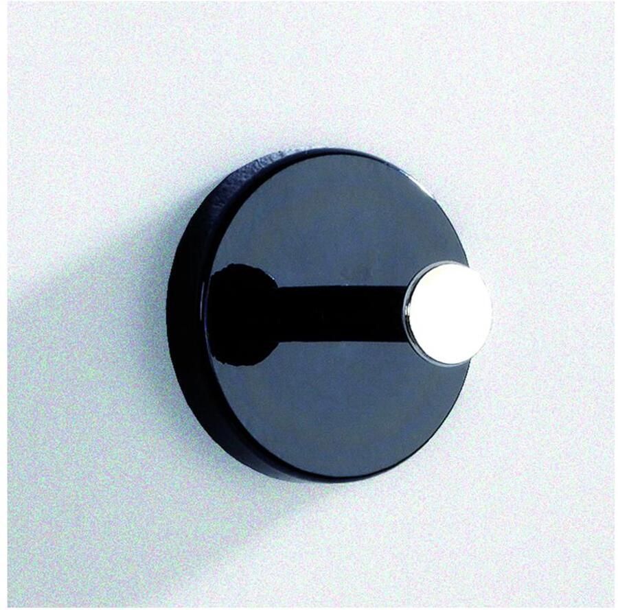 HK-Shop Kapstok – Wandkapstok van MDF hoogglans zwart – Chroomkleurige garderobeknop – Modern design – Stevig metaal en duurzaam MDF – Compact 5 cm diep – Diameter knop 7 cm