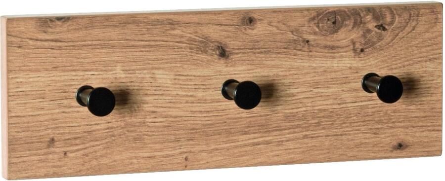 HK-Shop Kapstok – Wandkapstok licht eiken met zwarte accenten – MDF en metalen haken – Modern design – Compact formaat 35 cm breed