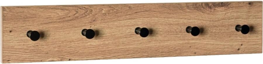 HK-Shop Kapstok – Wandkapstok van licht eiken MDF – Zwarte metalen haken – Modern design – 60 cm breed – Stevig en stijlvol