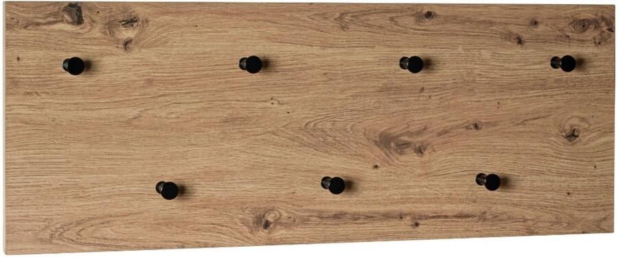 HK-Shop Kapstok – Moderne wandkapstok van licht eiken MDF met zwarte metalen haken – Stijlvol kleuraccent – Flexibel staand of liggend te gebruiken – 80 cm breed – Strak en eigentijds design