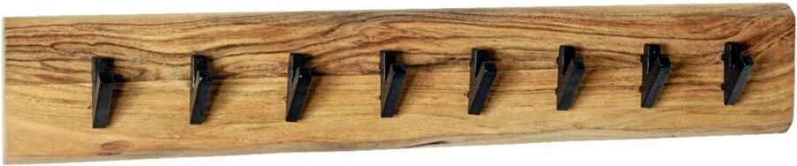 HK-Shop Kapstok – Massief Hout Acacia – Natuurlijke Afwerking – 8 Zwarte Metalen Haken – Modern Design – 90 cm Breed