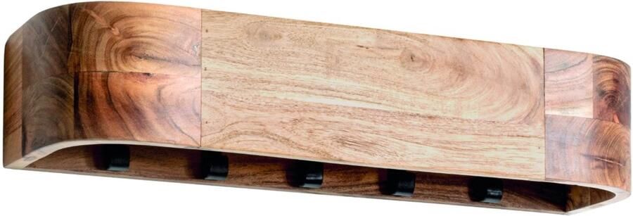 HK-Shop Kapstok – Massief Houten Wandkapstok – Acacia Natuur & Zwart – 5 Stevige Metalen Haken – Modern Design – 60 cm Breed