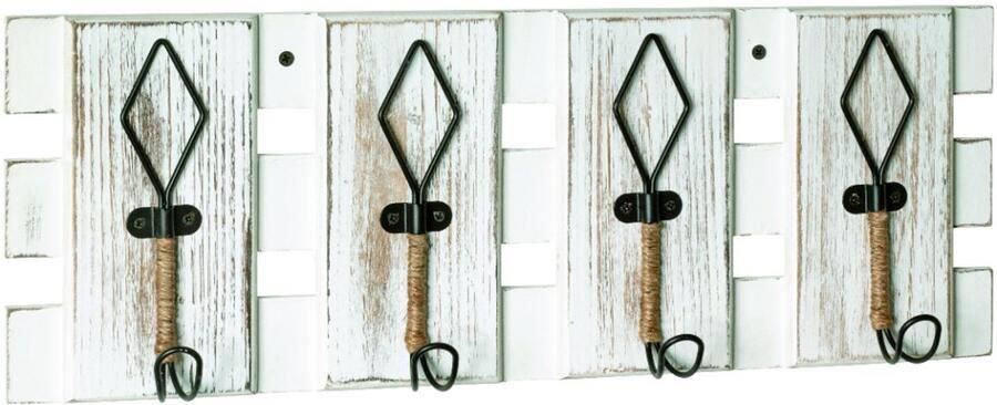 HK-Shop Kapstok – Wandkapstok met vintage-look – MDF en metaal – 4 stevige kledinghaken – Warm vintage bruin – Ruimtebesparend design – 55 cm breed