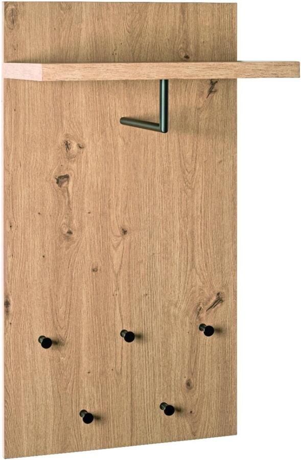 HK-Shop Kapstok – MDF met licht eikenhouten afwerking – Kleuraccenten zwart – 5 stevige metalen knoppen – Modern design – 48 cm breed – 90 cm hoog – Comfortabel en stijlvol opruimen