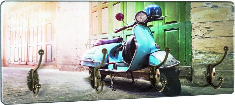 HK-Shop Kapstok – Wandkapstok met UV-directprint – 4 bronskleurige metalen haken – MDF en metaal – Brons met motief – 50 x 20 x 5 cm