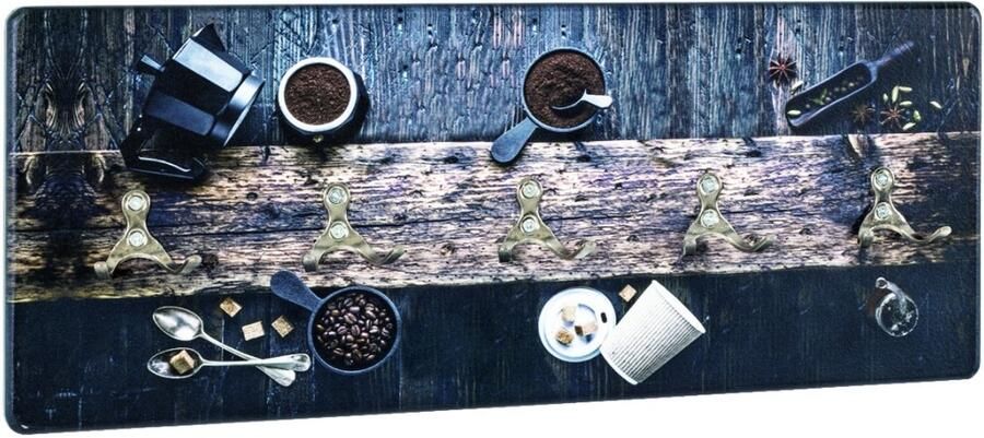 HK-Shop Kapstok – Wandkapstok – MDF met UV-directprint in koffiemotief – 5 roestvrijstalen kledinghaken – 50 x 20 x 5 cm – Krasvast en stijlvol slank design