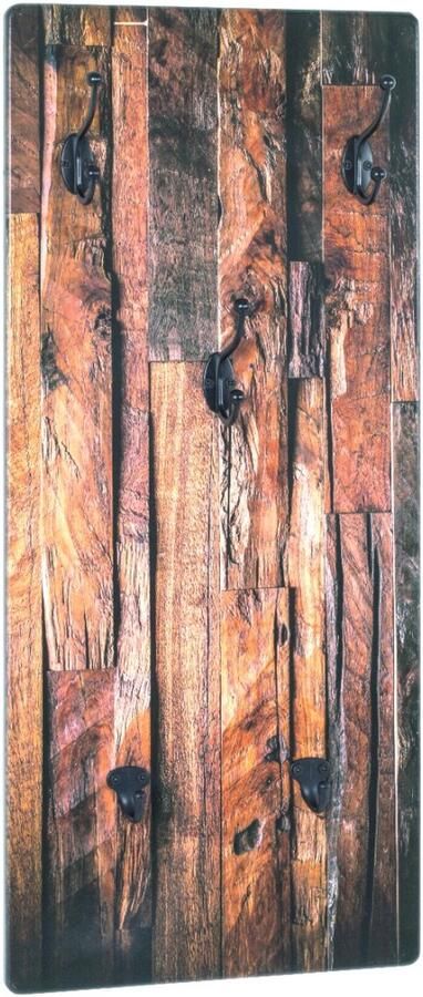 HK-Shop Kapstok – Wandkapstok – MDF met UV-directprint in parketlook – 5 zwarte metalen haken – Zwart motief – 30x5x70 cm