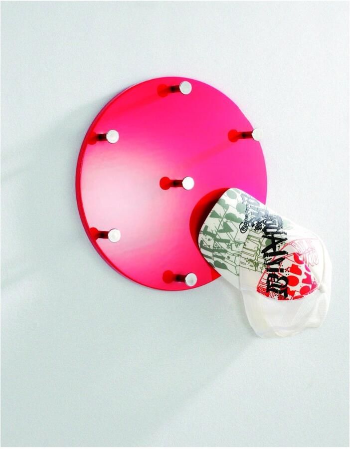 HK-Shop Kapstok – Moderne wandkapstok – Hoogglans rood MDF met chroom knoppen – Stijlvol design – Duurzaam metaal – Diameter 35 cm – Diepte 5 cm