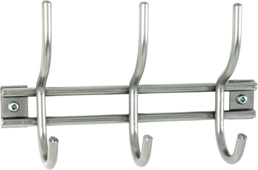 HK-Shop Kapstok – Wandkapstok met 3 haken – Roestvrijstalen look – Metaal – Strak modern design – Compact 22 x 8 x 14 cm – Stevig en ruimtebesparend