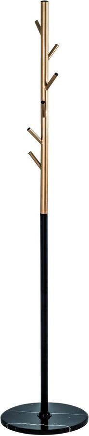 HK-Shop Kapstok – Staande kapstok – Goud en zwart metaal – 6 kledinghaken – Zwarte marmeren voet – Hoogte 173 cm – Diameter 37 cm – Elegant en stabiel design