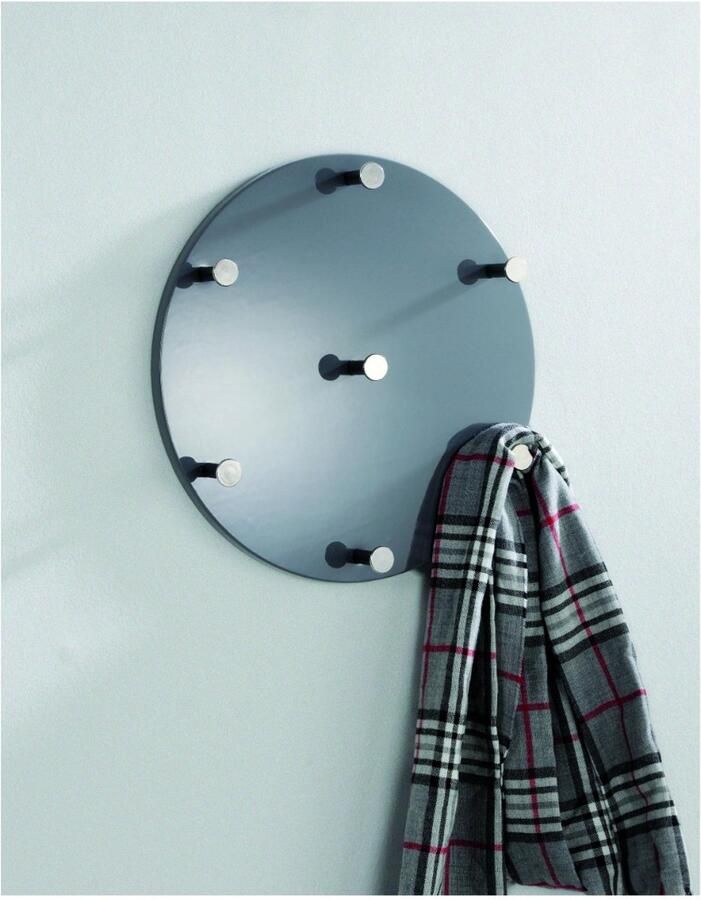 HK-Shop Kapstok – Moderne Wandkapstok met Chroom Knoppen – Hoogglans Grijs MDF – Elegant Design – Stevig Metaal – Diepte 5 cm – Diameter 35 cm