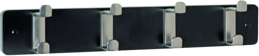 HK-Shop Kapstok – Wandkapstok van MDF in zwart – 4 metalen kledinghaken in roestvrijstalen look – Modern design – 45 cm breed – Sterk en stijlvol