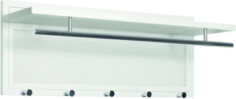 HK-Shop Kapstok – Metalen Wandkapstok – Wit en Chroom – Met Garderobestang en 5 Sterke Haken – Modern Design – 75 cm Breed – Stijlvol en Robuust