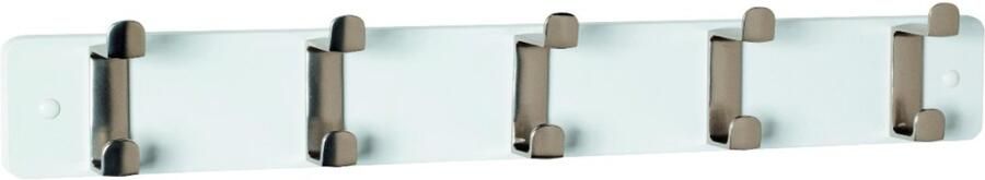 HK-Shop Kapstok – Wandkapstok MDF wit – 5 stevige metalen haken RVS-look – Modern en compact ontwerp – 55 cm breed – Stijlvol en ruimtebesparend