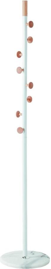 HK-Shop Kapstok – Stijlvolle Staande Kledinghanger – Wit Stalen Frame – 8 Massief Houten Haken – Luxe Marmeren Bodemplaat – Natuurlijk Design – Hoogte 178 cm – Diameter 35 cm