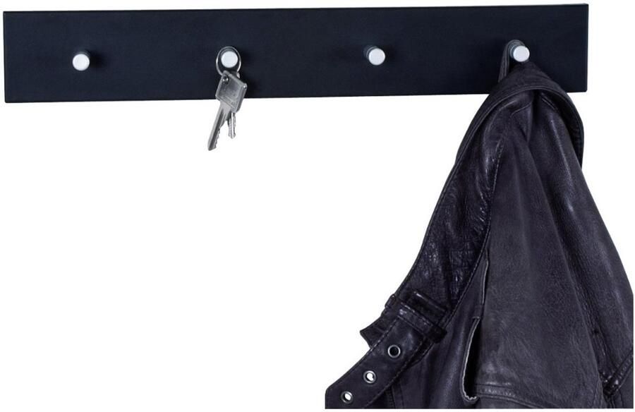 HK-Shop Kapstok – Moderne Wandkapstok van Zwart Gelakt Metaal – 4 Aluminium Garderobeknoppen – Stevig en Stijlvol Design – Compact Formaat 40 cm Breed