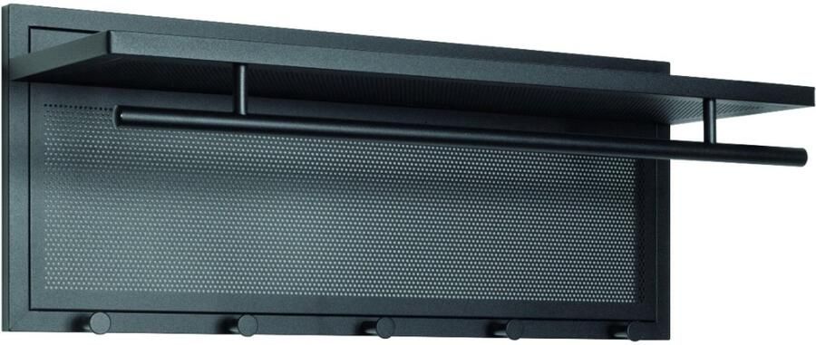 HK-Shop Kapstok – Stijlvolle wandkapstok van zwart gepoedercoat staal – Met royale garderobestang en 5 stevige knoppen – Ruim ontwerp 75 cm breed – Modern en duurzaam metalen frame