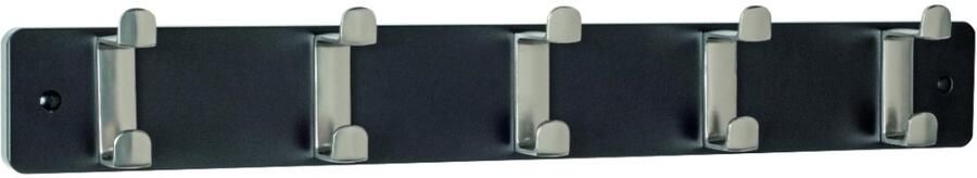 HK-Shop Kapstok – Wandkapstok MDF Zwart met 5 RVS-look Haken – Modern Design – Stevig Metaal en Duurzaam MDF – 55 cm Breed