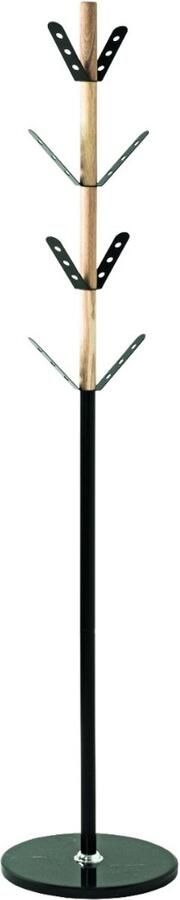 HK-Shop Kapstok – Staande kapstok van zwart gepoedercoat staal en massief hout – 8 stevige metalen haken – Luxe zwarte marmeren voet – Design in zwart en naturel – Hoogte 179 cm – Diameter 37 cm