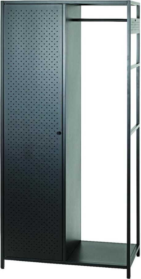 HK-Shop Kapstok – Stalen kapstok in zwart gepoedercoat – Met kledingroede ruime planken en metalen deur – Robuust metalen design – 80x45x171 cm – Stijlvol en functioneel voor elke hal