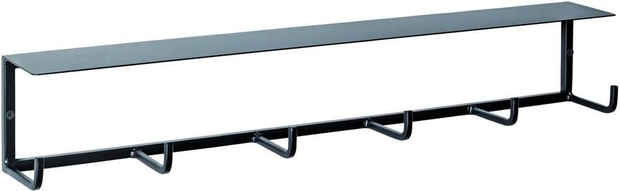 HK-Shop Kapstok – wandkapstok met 6 haken en metalen plank – zwart metaal – stalen buisframe – compact 60 x 8 x 10 cm – industrieel design – gemonteerd geleverd
