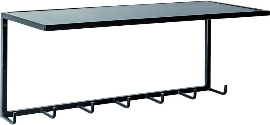 HK-Shop Kapstok – Wandkapstok met 7 haken en metalen plank – Zwart geverfd metaal – Stalen buis – 60 x 25 x 25 cm – Voorgemonteerd – Robuust industrieel design