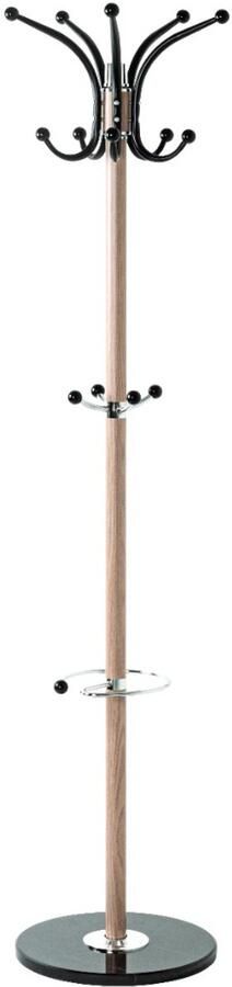HK-Shop Kapstok – Stalen buizen met eikenhouten decorfolie – Chroom en zwarte kledinghaken – Luxe zwart marmeren voet – Modern design – Hoogte 175 cm – Diameter 40 cm – Stijlvol eik en zwart