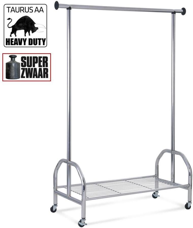 Haku Mobel Super Stevig Professioneel Kledingrek op Zwenkwielen Royaal verchroomd met ruim legrooster Voor het professionele gebruik Heavy Duty