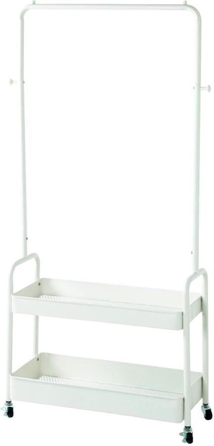 HK-Shop Kledingrek – Stijlvol wit metaal – Stevig stalen buisframe – Met praktische metalen planken – Verrijdbaar voor extra gemak – 85 cm breed