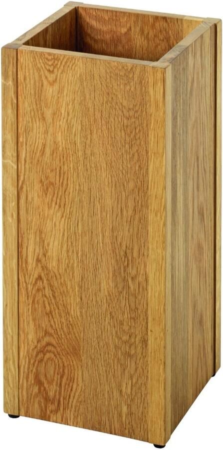 HK-Shop Paraplubak – Massief geolied eikenhout met zwarte metalen lekbak – Stijlvol natuurlijk design – Robuust en duurzaam – Compact formaat 20x20x45 cm – Warme eiken kleur