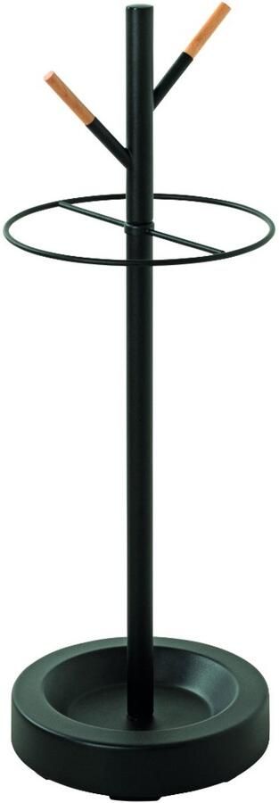 HK-Shop Paraplubak – Moderne paraplubak van zwart gepoedercoat metaal – Massief beukenhouten haak – Stijlvol design – 73 cm hoog – 26 cm doorsnee