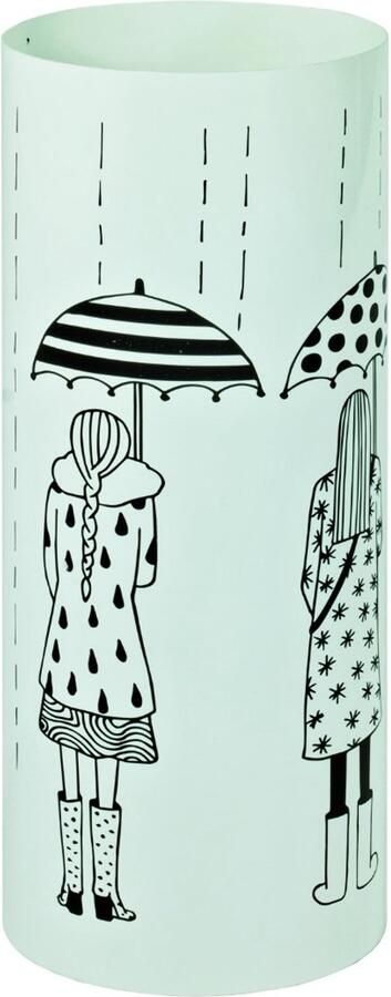 HK-Shop Paraplubak – Paraplubak – Wit gelakt metaal met sierlijk motief – Kunststof lekbak – Vooraf gemonteerd – Hoogte 45 cm – Diameter 18 cm – Stijlvol en ruimtebesparend ontwerp