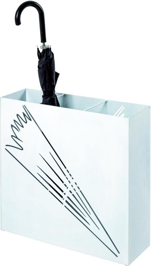 HK-Shop Paraplubak – parapluhouder in wit gelakt staal met gestanst motief – kunststof lekbak – gemonteerd – 50 x 16 x 48 cm