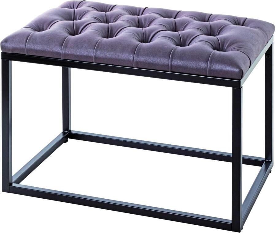 HK-Shop Poef – zitpoef – industrieel zwart stalen buisframe – antraciet lederlook textiel – comfortabel gestoffeerd – 60 x 40 x 45 cm