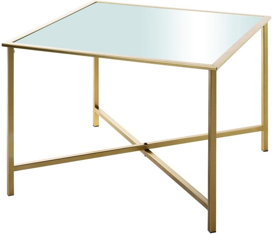 HK-Shop Tafel – Salontafel met spiegelplank – Goudkleurig metaal – 5 mm spiegelglas – Vierkant – 60 x 60 x 45 cm