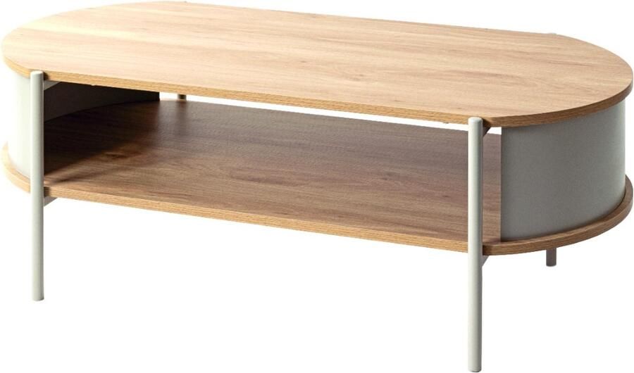 HK-Shop Tafel – Stijlvolle salontafel van kasjmiergrijs metaal en natuurlijk eiken – Robuuste afwerking – Ruim 100x54x37 cm – Modern comfort voor jouw interieur