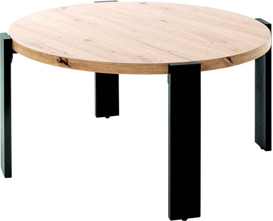 HK-Shop Tafel Collectie – Salontafel Stalen Zwart Gepoedercoat Frame – Licht Eiken MDF Blad met Stijlvolle Kleuraccenten – Modern Design – 75 cm Rond – Hoogte 42 cm – Robuust en Eigentijds