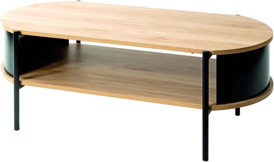 HK-Shop Tafel Collectie – Stijlvolle Salontafel – Zwart Stalen Frame – Natuurlijk Eiken Spaanplaat – Modern Design – 100x54x37 cm – Robuust en Tijdloos