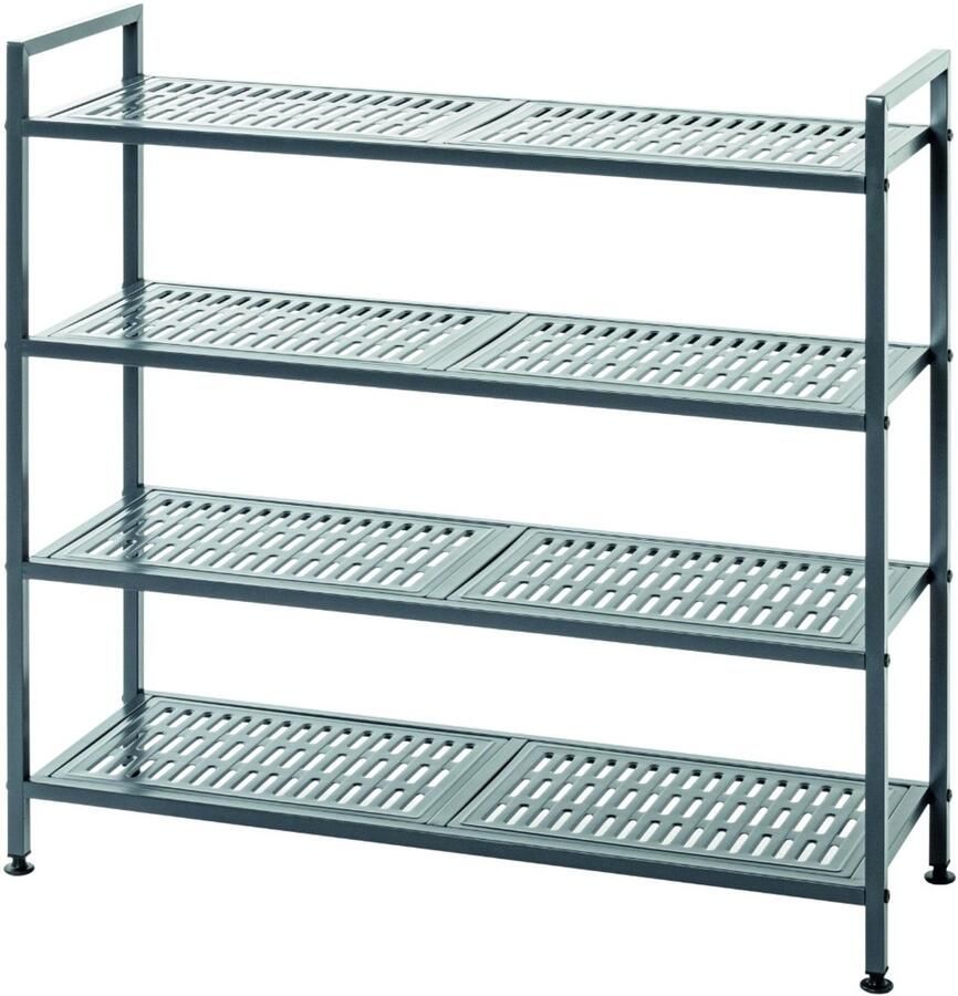 HK-Shop Schoenenrek – stalen buis antraciet gepoedercoat – 4 metalen planken – ruimte voor 16 paar – stijlvol en stevig – 73 cm breed