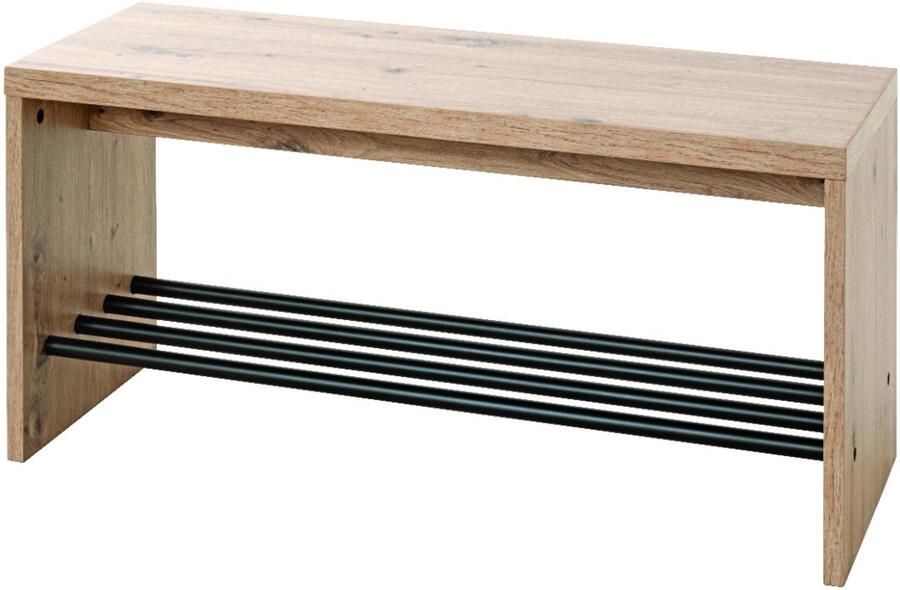HK-Shop Schoenenrek – Licht eiken MDF met zwarte accenten – Stalen buis voor stijlvol design – Voor 3 paar schoenen – Ruimtelijk en stevig – 80x30x40 cm