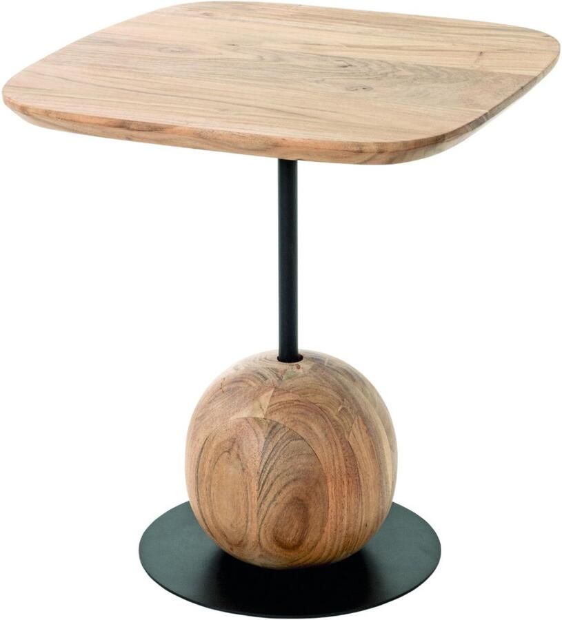 HK-Shop Tafel – Bijzettafel met plank – Acacia en zwart – Massief hout en metaal – Robuust industrieel design – Compact formaat 45x45x50 cm